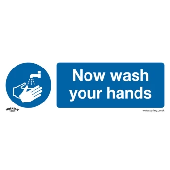 Safety Sign - Now Wash Your Hands - Self-Adhesive - Pack of 10