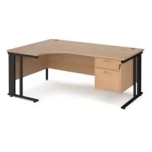 Office Desk Left Hand Corner Desk 1800mm With Pedestal Beech Top With Black Frame 1200mm Depth Maestro 25 MCM18ELP2KB