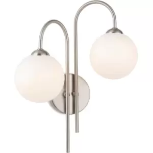 Firstlight Lyndon 2 Light Globe Wall Brushed Steel with Opal White Glass