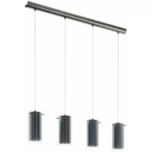 Pendant Light Colour Satin Nickel Shade Clear Grey Glass Fabric Bulb E27 4x16W