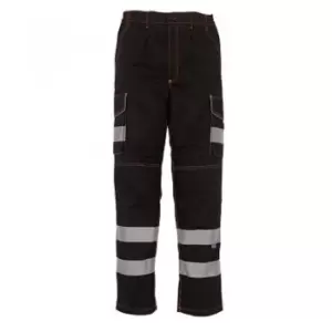 Yoko Mens Hi-Vis Cargo Trousers With Knee Pad Pockets (42in Reg) (Black)