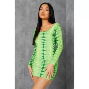 I Saw It First Petite Illusion Print Long Sleeve Mini Dress - Green