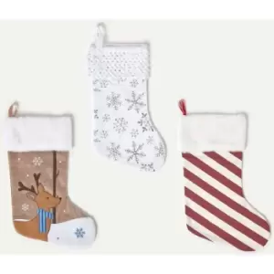 Homescapes - Silver and White Snowflake Christmas Stocking - White & Silver - White & Silver - White & Silver