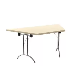 One Union Folding Table 1600 X 800 Silver Frame Maple Trapezoidal Top