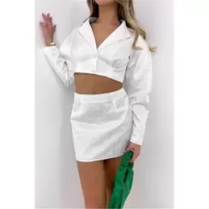 I Saw It First White Cropped Jacquard Blazer With Extreme Shoulder Detail - White