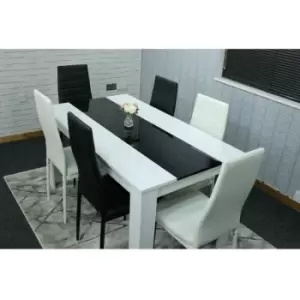 Dining Table and 6 Chairs Kitchen Dining Tab Set for 6 Glossy Table 6 Chairs White Black -Modern140-6mix chairs