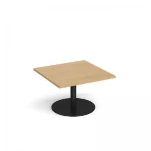 Monza square coffee table with flat round Black base 800mm - oak