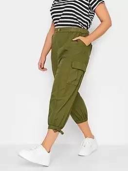 Yours Cargo Crop Trouser Light Khaki, Green, Size 22-24, Women