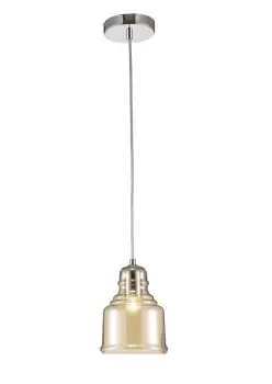 Ariel Bell Ceiling Pendant E27 Polished Chrome, Cognac Glass