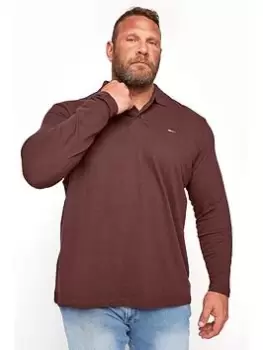 BadRhino Essential Plain Long Sleeve Polo Shirt - Burgundy, Size 1Xl, Men