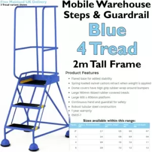 4 Tread Mobile Warehouse Steps & Guardrail Blue 2m Portable Safety Stairs