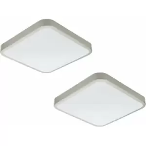 2 PACK Wall Flush Ceiling Light IP44 Bathroom Satin Nickel White Shade LED 16W