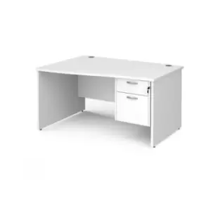 Office Desk Left Hand Wave Desk 1400mm With Pedestal White Top And Panel End Leg Maestro 25 MP14WLP2WH