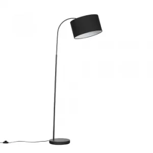 Curva Dark Grey Floor Lamp with Large Black Reni Shade