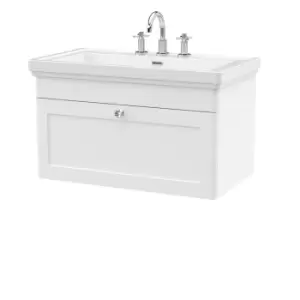 Nuie Classique 800mm Wall Hung 1-drawer Unit & Basin 3 Tap Holes - Satin White