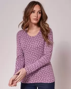 Cotton Traders Womens Wrinkle Free Long Sleeve Spot Jersey Top in Purple