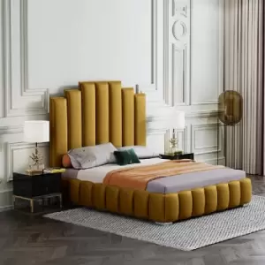 Leisa Upholstered Beds - Plush Velvet, Small Double Size Frame, Mustard - Mustard