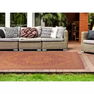 Traditional Persian Medallion Floral Flatweave Indoor Outdoor Rug in Red 150 x 200cm (411'x6'6'')