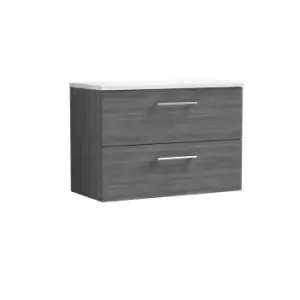 Nuie Arno 800mm Wall Hung 2 Drawer Vanity & Sparkling White Laminate Top Anthracite