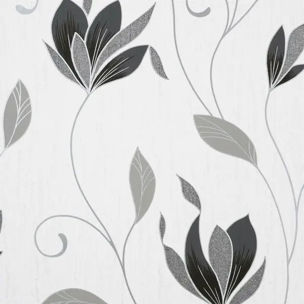 Crown Crown - Synergy Floral Black White Textured Luxury Vinyl Wallpaper Glitter Modern WL-M1719