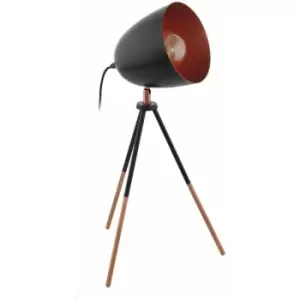 Loops - Mini Tripod Table Lamp Desk Light Black & Copper Shade 1 x 60W E27 Bulb