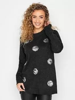 Long Tall Sally Charcoal Sequin Spot Jumper, Grey, Size 8-10, Women