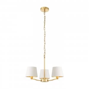 3 Light Multi Arm Ceiling Pendant Satin Brushed Gold, Vintage White Silk Effect, E14