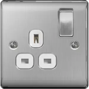 BG Nexus Metal Brushed Steel Double 1 Gang Plug Socket White Insert 13A - NBS21W