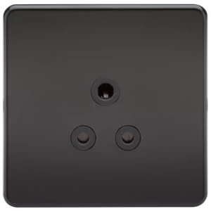 KnightsBridge 1G 5A Screwless Matt Black Round Pin 230V Unswitched Electrical Wall Socket - Black Insert