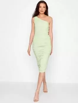 Long Tall Sally Green One Shoulder Ruched Midi Dress, Green, Size 14, Women