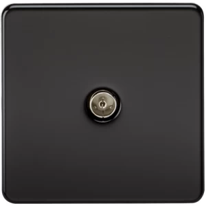 KnightsBridge Coaxial TV Outlet 1G Screwless Matt Black Un-Isolated Wall Plate