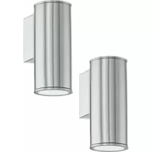 Loops - 2 pack IP44 Outdoor Wall Light Stainless Steel 1x 3W GU10 Porch Down Lamp