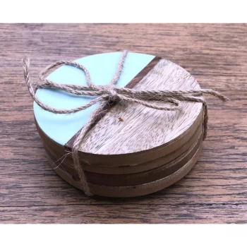 Set Of 4 Round Two Toned Wooden Coasters - Blue