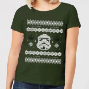 Star Wars Stormtrooper Knit Womens Christmas T-Shirt - Forest Green - XL