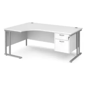 Office Desk Left Hand Corner Desk 1800mm With Pedestal White Top With Silver Frame 1200mm Depth Maestro 25 MC18ELP2SWH