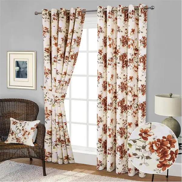 Home Curtains Betty Floral Printed Eyelet Curtains - Red 46x54 Inch