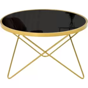 Tempered Glass Coffee Table Side Table w/ Golden Steel Leg 65x65x40cm - Homcom