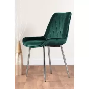 Pesaro Green Velvet Silver Leg Luxury Dining Chairs (Set of 2) - Silver