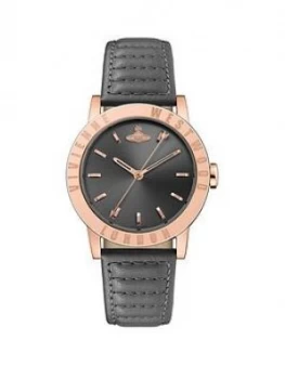 Vivienne Westwood Vivienne Westwood Warwick Ii Black Sunray And Rose Gold Detail Dial Black Leather Strap Watch