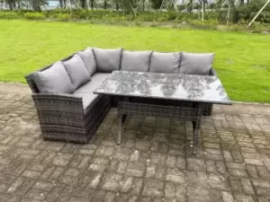 Fimous 6 Seater Outdoor Dark Mixed Grey Rattan Lounge Complete Sofa Set with Rectangular Dining Table