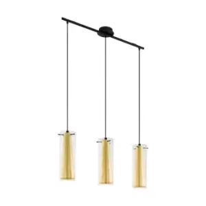 Pendant Ceiling Light Black Shade Inner Gold Outer Clear Glass Bulb E27 3x60W