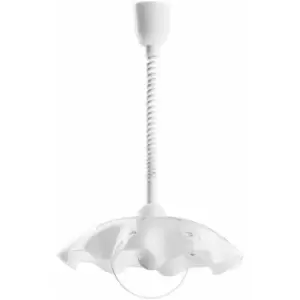 Pendant Ceiling Light Height Adjust White Plastic Satin Glass/Crystal E27 1x60W