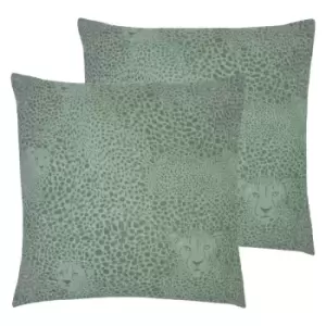 Furn. Hidden Cheetah Twin Pack Polyester Filled Cushions Sage