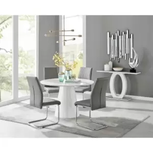 Furniture Box Palma White High Gloss Round Dining Table and 4 Grey Lorenzo Chairs