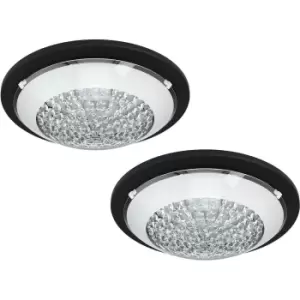 2 PACK Wall Flush Ceiling Light Black Shade White Clear Glass With Crystals LED