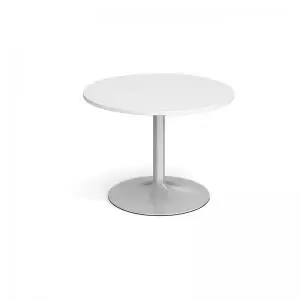 Trumpet base circular boardroom table 1000mm - silver base and white