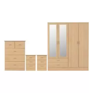 Seconique Nevada 4 Door 2 Drawer Wardrobe Bedroom Set - Sonoma Oak Effect