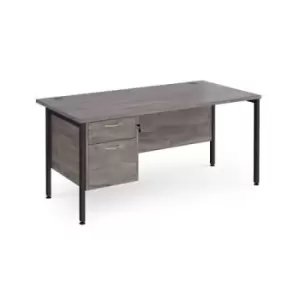 Maestro 25 straight desk 1600mm x 800mm with 2 drawer pedestal - Black H-frame leg and grey oak top