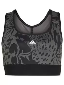 adidas Junior Girls Workout Training Icons Sports Medium Bra - Dark Grey, Size 7-8 Years, Women