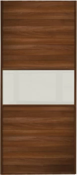 Wickes Sliding Wardrobe Door Fineline Walnut Panel and Soft White Glass - 2220 x 914mm